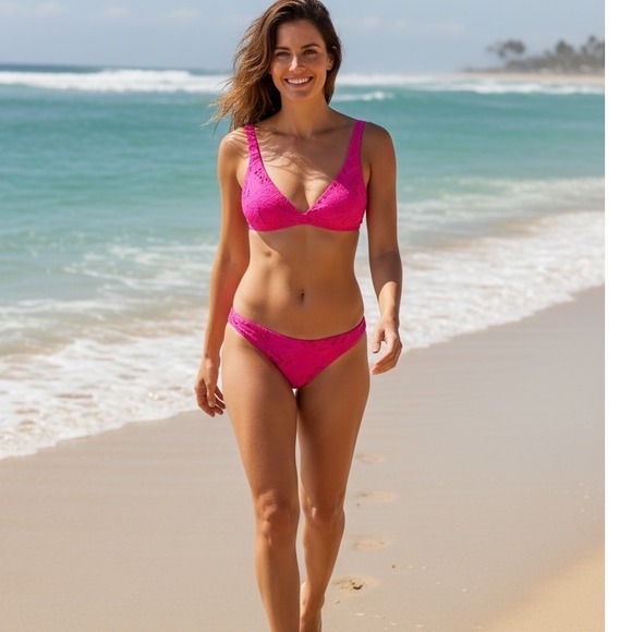 Milly Cabana Margot Pink Crochet Lace Bikini Bottom Low Rise Size L NWT - Picture 9 of 10